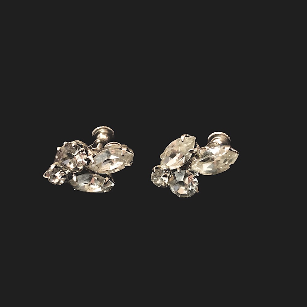 Vintage Weiss Screw Earrings Rhinestones Silver